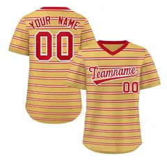 Old Gold Red-White Horizontal Stripe Pullover Baseball Jersey 1