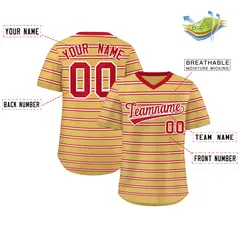 Old Gold Red-White Horizontal Stripe Pullover Baseball Jersey 2