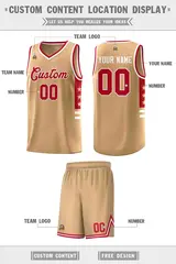 Old Gold Red White Star Pattern Basketball Jersey 2