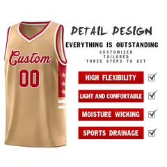 Old Gold Red White Star Pattern Basketball Jersey 4