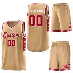 Old Gold Red White Star Pattern Basketball Jersey 6