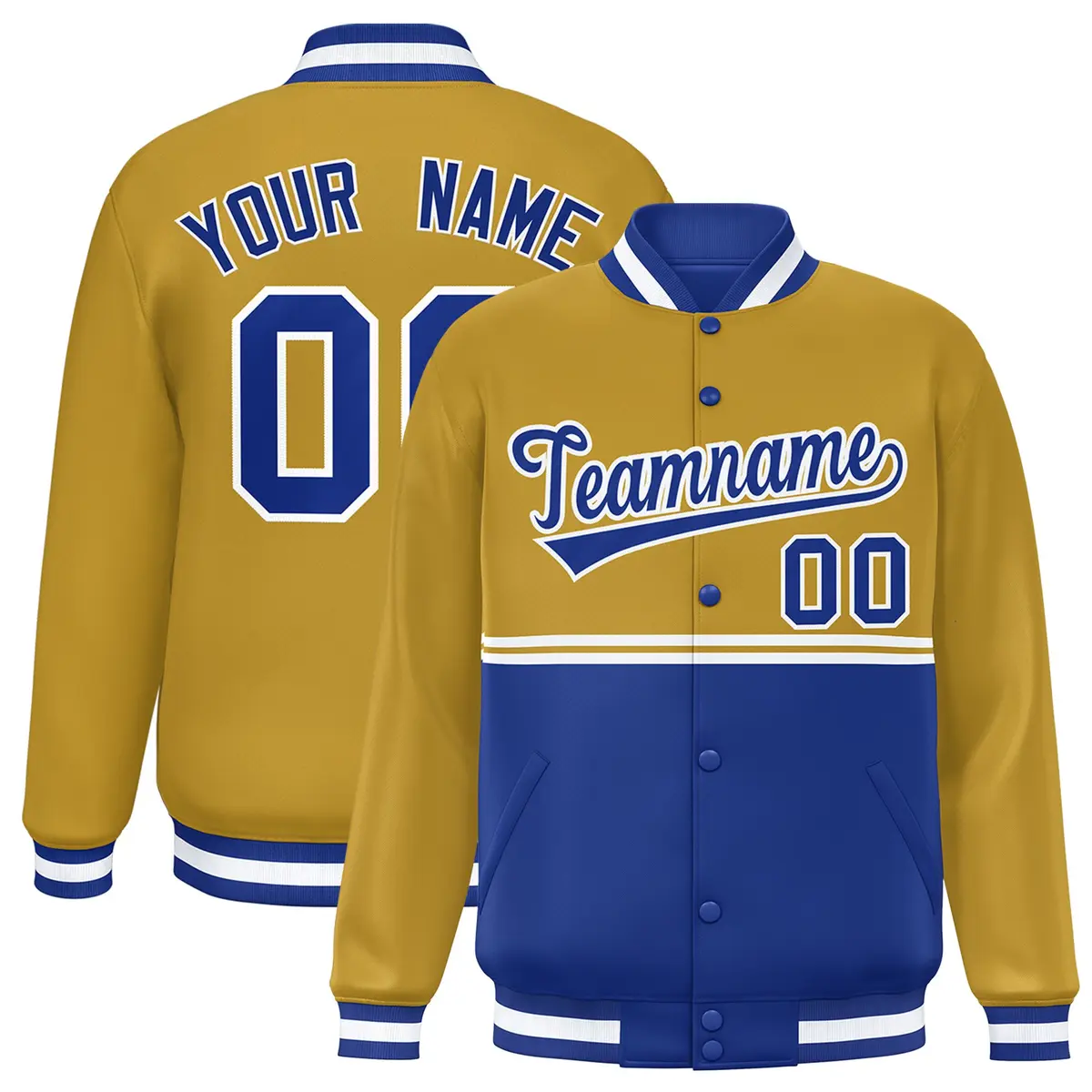 Old Gold Royal Color Block Varsity Full-Snap Letterman Jacket