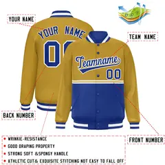 Old Gold Royal Color Block Varsity Full-Snap Letterman Jacket 2
