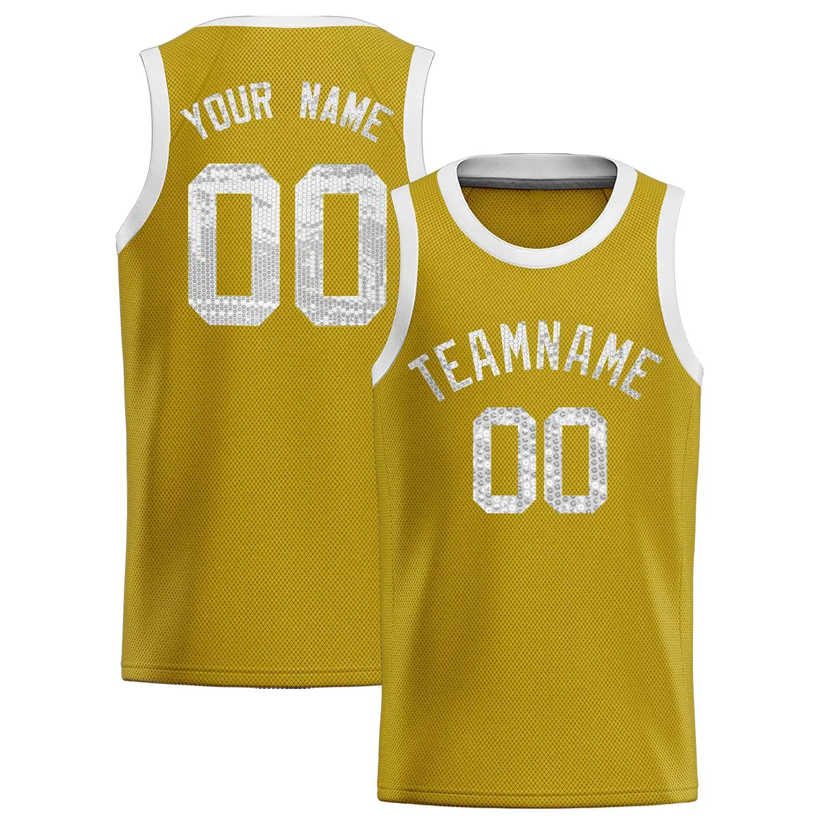 Old Gold Sequined Trim Athletic Basketball Jersey