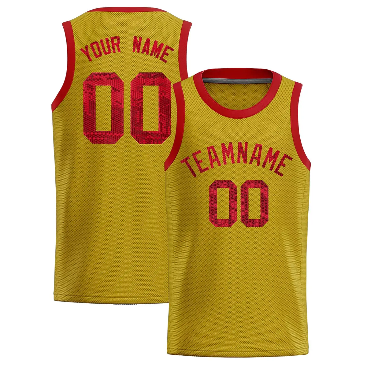 Old Gold Sequined Trim Athletic Basketball Jersey