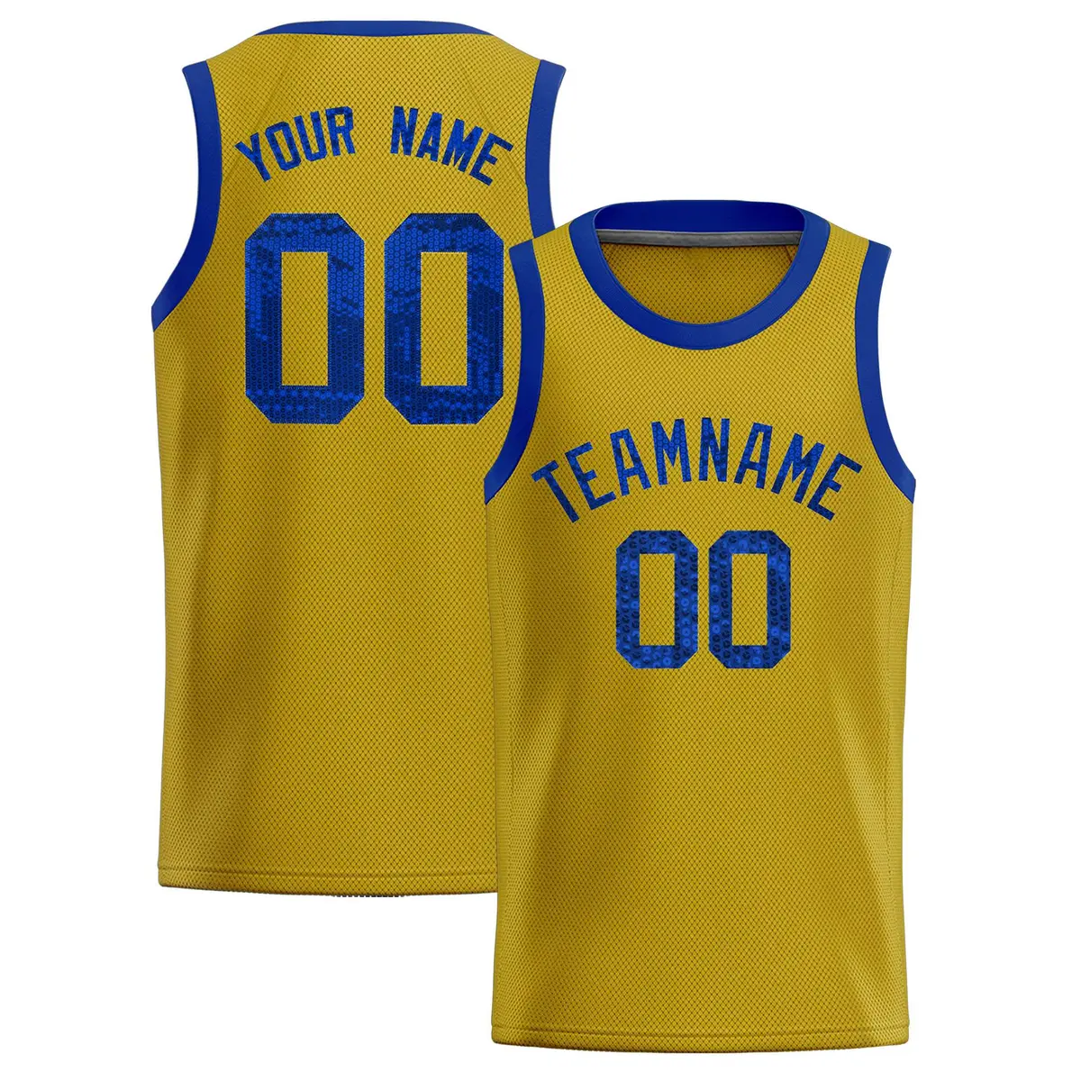 Old Gold Sequined Trim Athletic Basketball Jersey