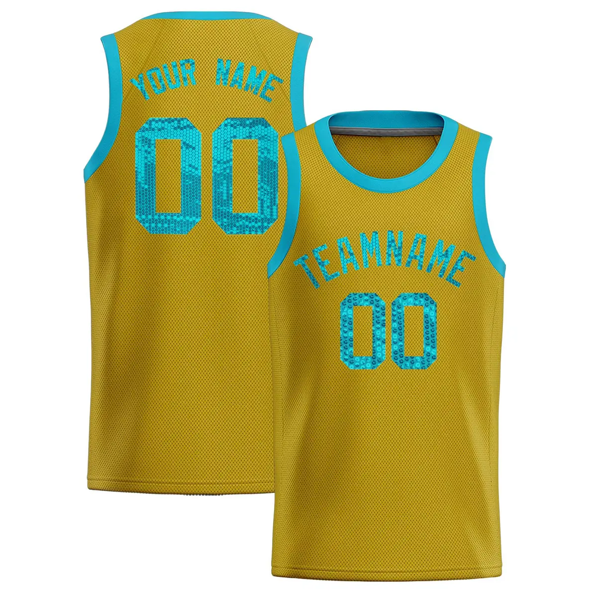 Old Gold Sequined Trim Athletic Basketball Jersey