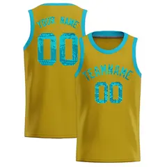 Old Gold Sequined Trim Athletic Basketball Jersey 1