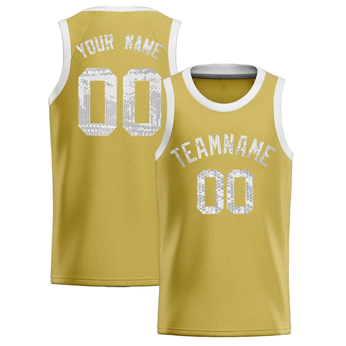 Old Gold Sequined Trim Athletic Basketball Jersey