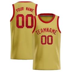 Old Gold Sequined Trim Athletic Basketball Jersey 1