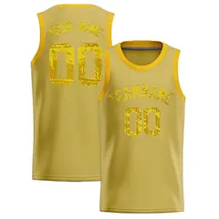 Old Gold Sequined Trim Athletic Basketball Jersey 1
