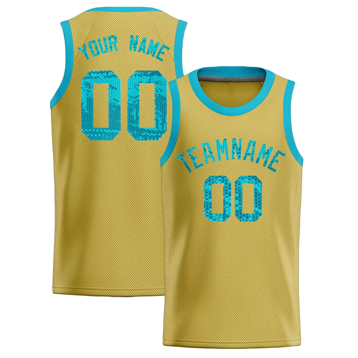 Old Gold Sequined Trim Athletic Basketball Jersey