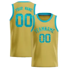 Old Gold Sequined Trim Athletic Basketball Jersey 1