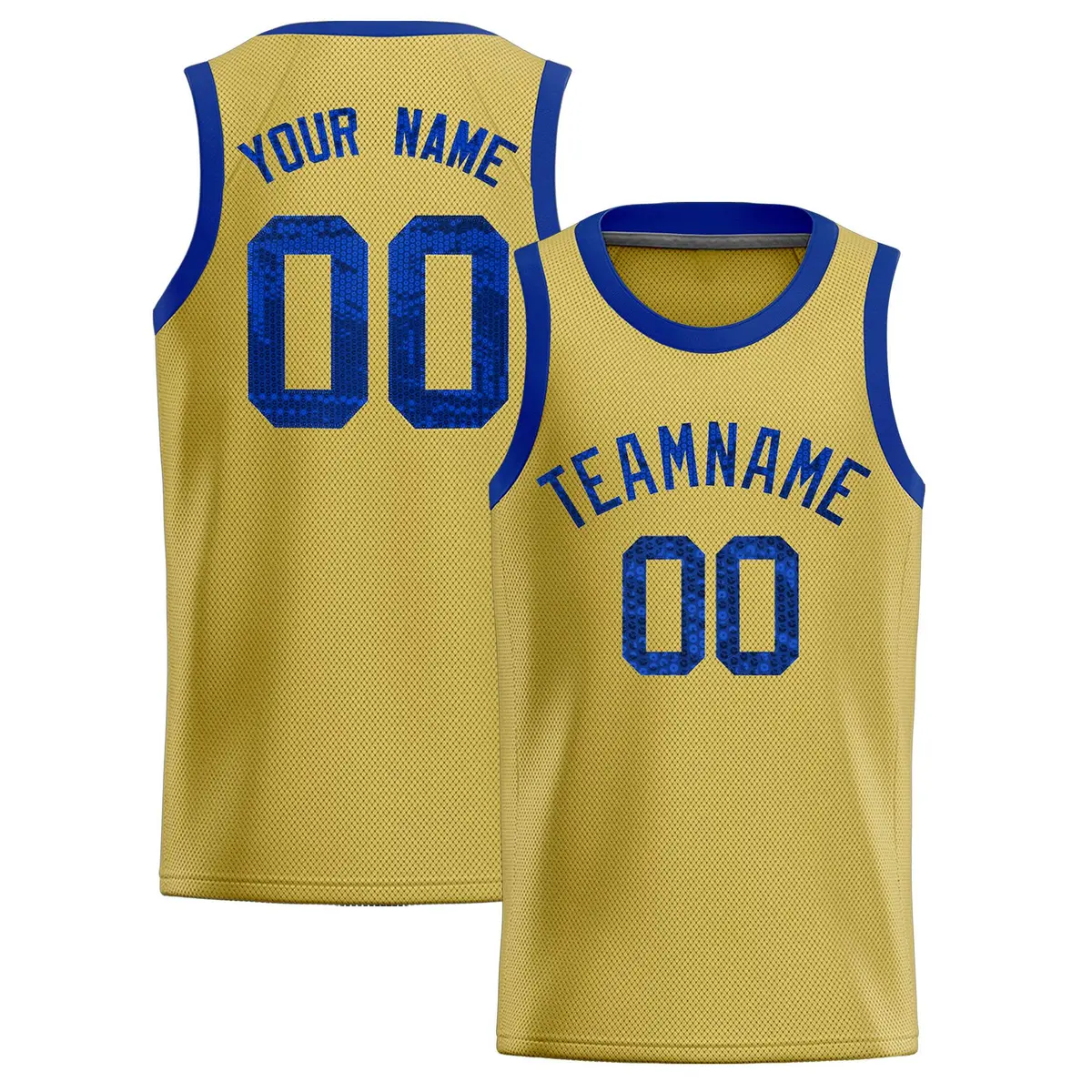 Old Gold Sequined Trim Athletic Basketball Jersey