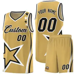 Old Gold Shoulder Stars Graffiti Pattern Basketball Jersey Sets