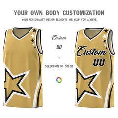 Old Gold Shoulder Stars Graffiti Pattern Basketball Jersey Sets 3