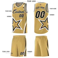 Old Gold Shoulder Stars Graffiti Pattern Basketball Jersey Sets 5