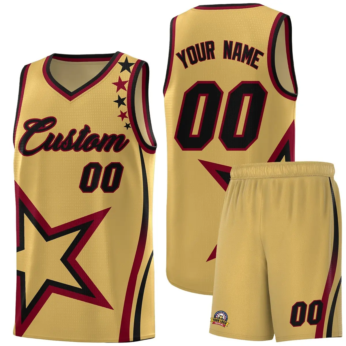 Old Gold Shoulder Stars Graffiti Pattern Basketball Jersey Sets