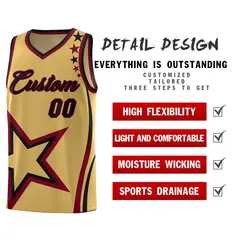 Old Gold Shoulder Stars Graffiti Pattern Basketball Jersey Sets 2