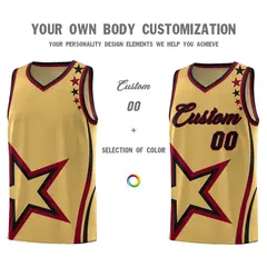 Old Gold Shoulder Stars Graffiti Pattern Basketball Jersey Sets 3