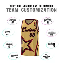 Old Gold Shoulder Stars Graffiti Pattern Basketball Jersey Sets 4