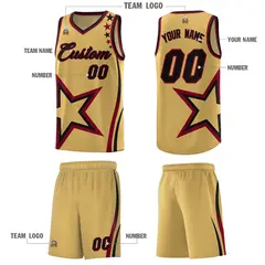 Old Gold Shoulder Stars Graffiti Pattern Basketball Jersey Sets 5