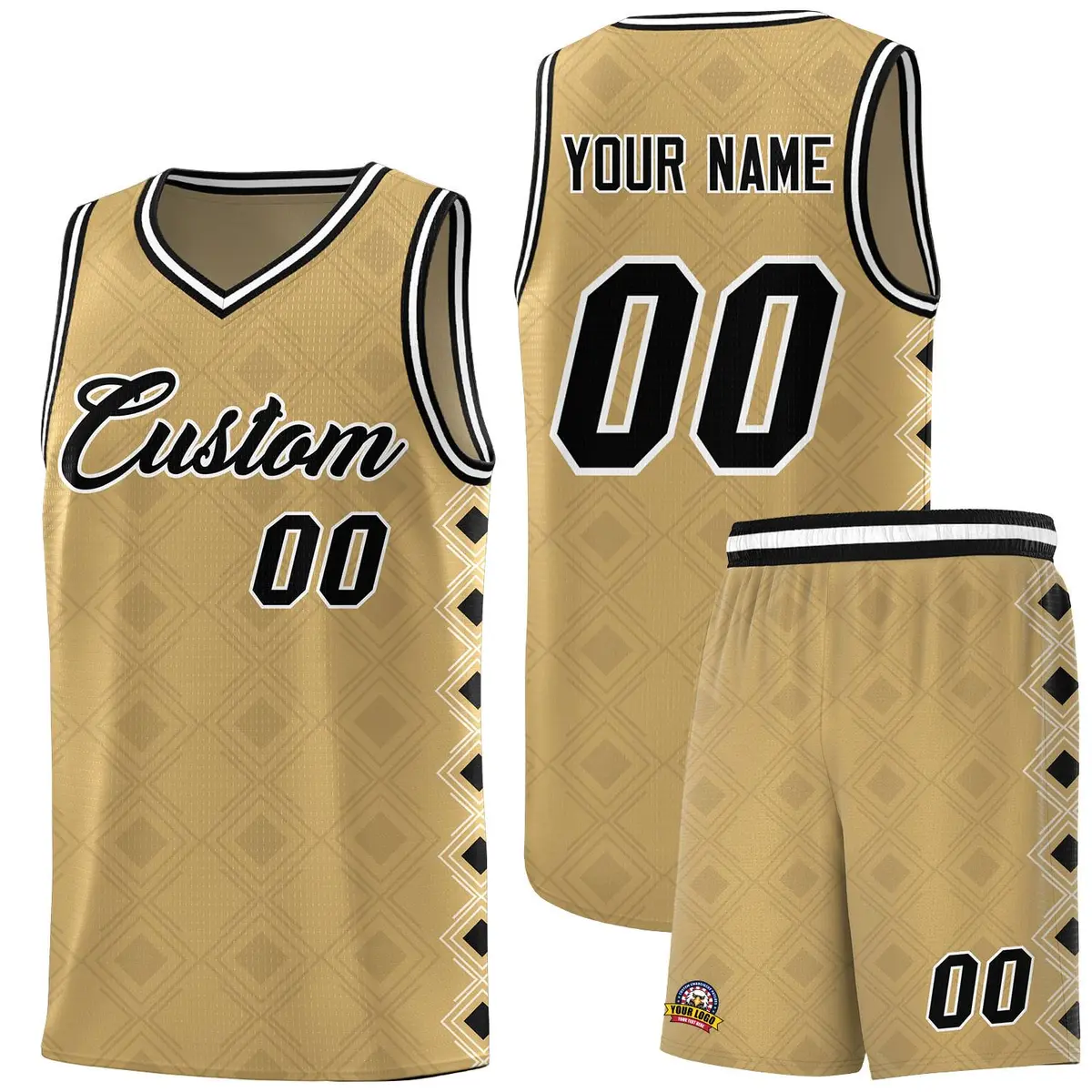 Old Gold Side Blocks Basketball Uniform Jersey