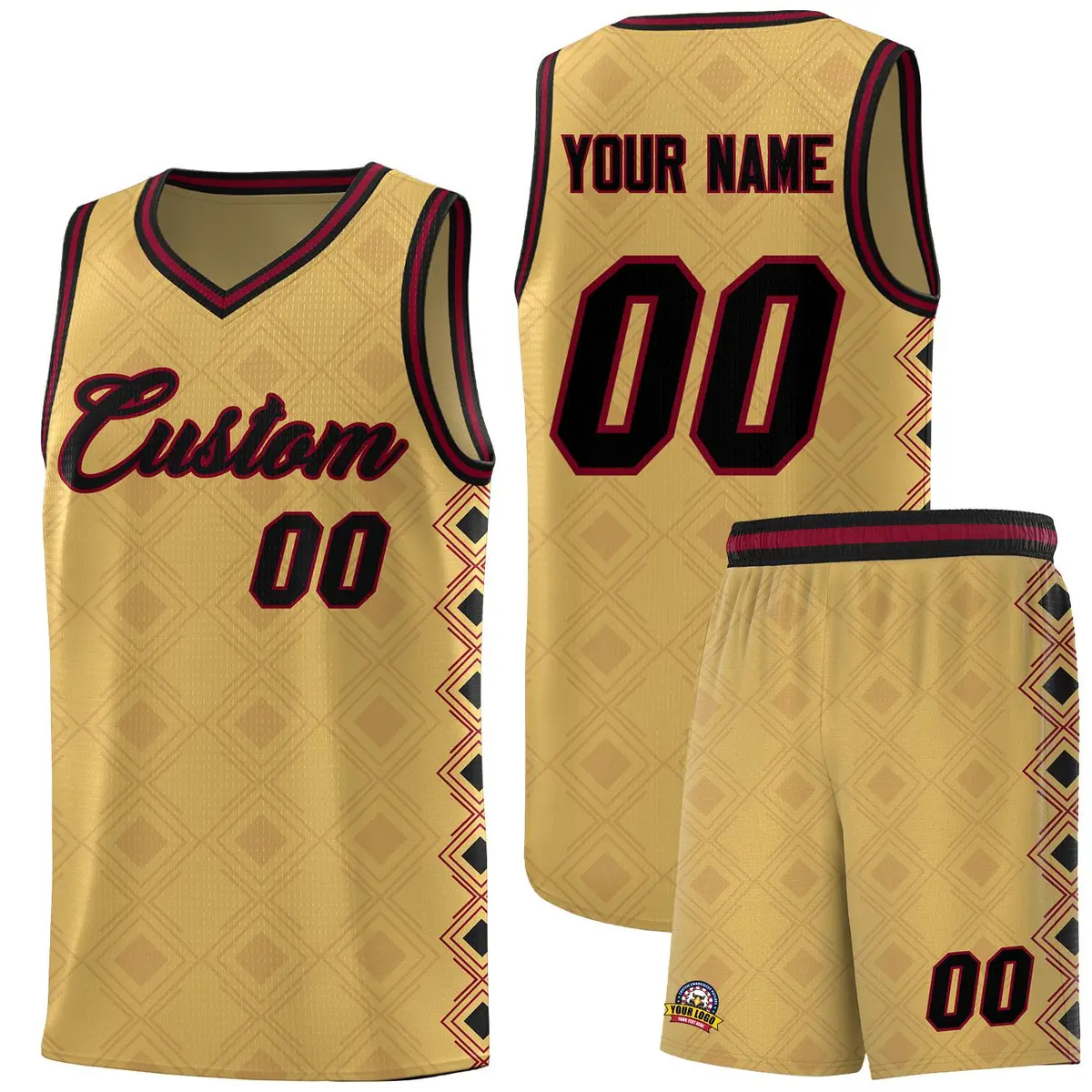 Old Gold Side Blocks Basketball Uniform Jersey