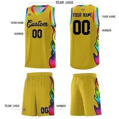 Old Gold Side Flame Basketball Jersey for Teams 5