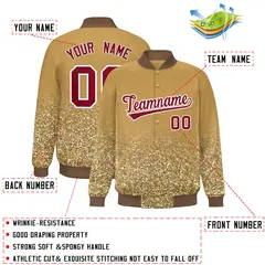 Old Gold Sparkle-Effect Varsity Letterman Baseball Jacket 2