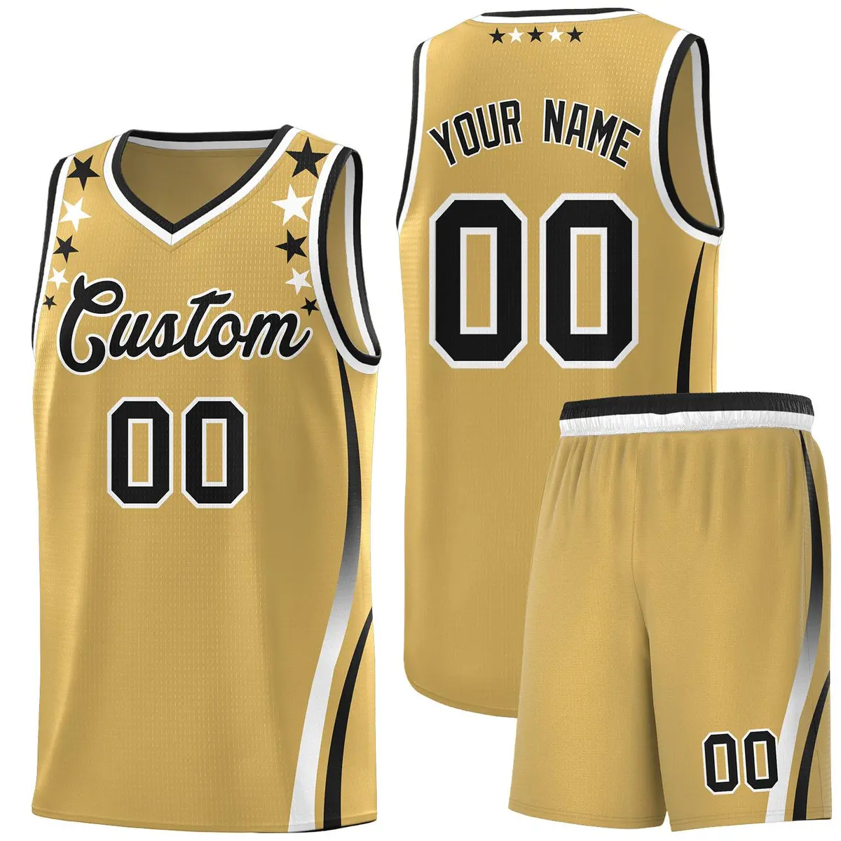 Old Gold Star Pattern Color Block Shoulders Basketball Jersey