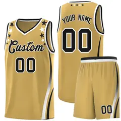 Old Gold Star Pattern Color Block Shoulders Basketball Jersey 1