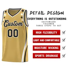 Old Gold Star Pattern Color Block Shoulders Basketball Jersey 2