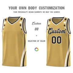 Old Gold Star Pattern Color Block Shoulders Basketball Jersey 3