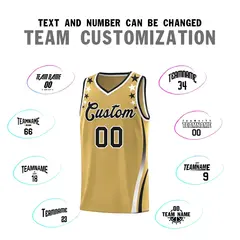 Old Gold Star Pattern Color Block Shoulders Basketball Jersey 4