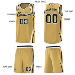 Old Gold Star Pattern Color Block Shoulders Basketball Jersey 5