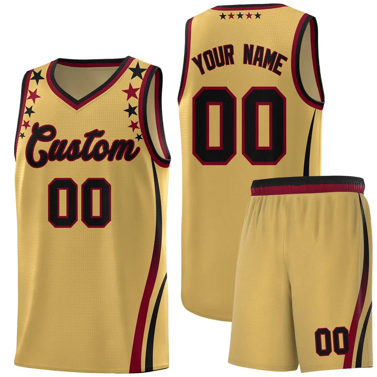 Old Gold Star Pattern Color Block Shoulders Basketball Jersey