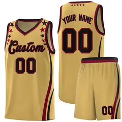 Old Gold Star Pattern Color Block Shoulders Basketball Jersey 1