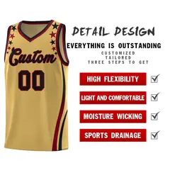 Old Gold Star Pattern Color Block Shoulders Basketball Jersey 2