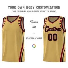 Old Gold Star Pattern Color Block Shoulders Basketball Jersey 3
