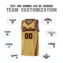 Old Gold Star Pattern Color Block Shoulders Basketball Jersey 4
