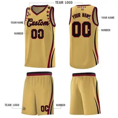 Old Gold Star Pattern Color Block Shoulders Basketball Jersey 5