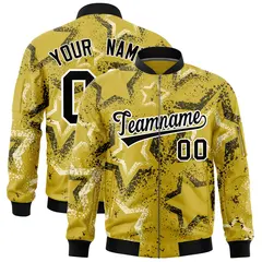 Old Gold Star Pattern Varsity Letterman Bomber Jacket 1