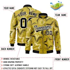 Old Gold Star Pattern Varsity Letterman Bomber Jacket 2