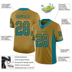 Old Gold Teal-Black Drift Fashion Mesh Football Jersey 2