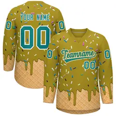 Old Gold Teal Ice Cream Pattern V-Neck Hockey Jersey