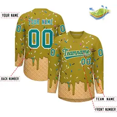 Old Gold Teal Ice Cream Pattern V-Neck Hockey Jersey 2