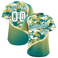 Old Gold Teal White Camo Gradient Fashion Baseball Jersey