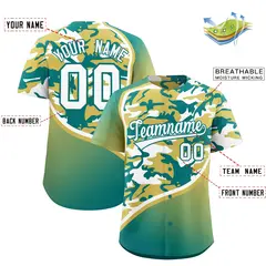Old Gold Teal White Camo Gradient Fashion Baseball Jersey 2
