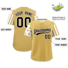 Old Gold White American Flag Raglan Baseball Jersey 2